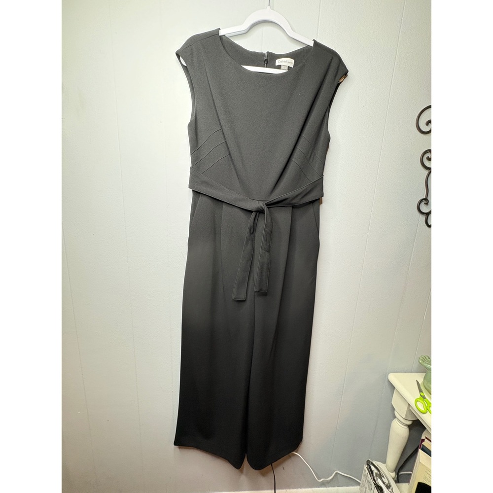 Calvin Klein Womens Black Wide Leg Sleeveless Tie Waist Jumpsuit‎ Size 8 RN54163
